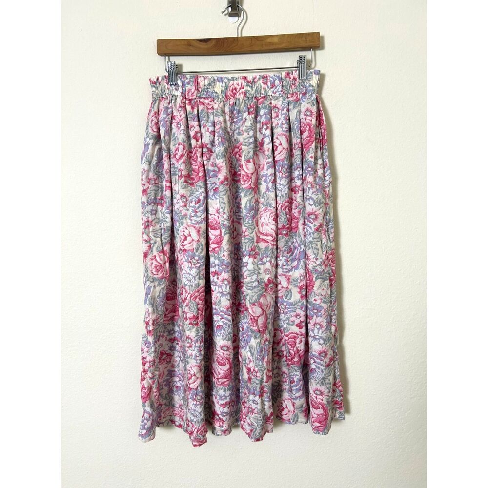 Vintage Land's End Floral skirt pink Women's L midi/maxi pockets summer cottage‎ - Picture 2 of 9